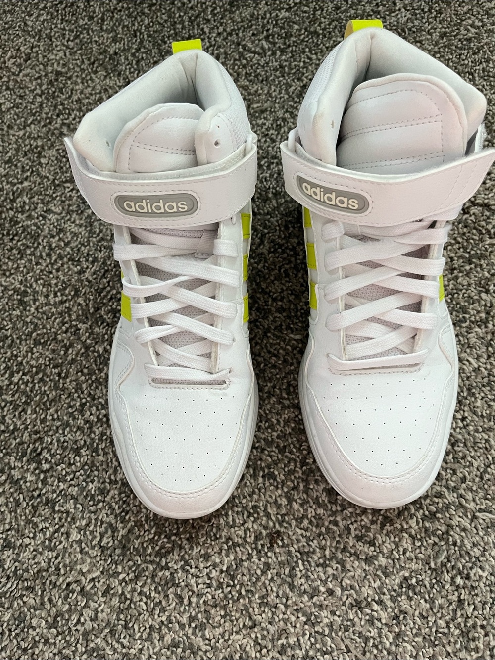 adidas White High-Top Sneakers with Neon Yellow Highlights